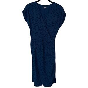 Madewell Diamond Brushstroke Dress Short Sleeve Surplice Neck Blue SZ XXS